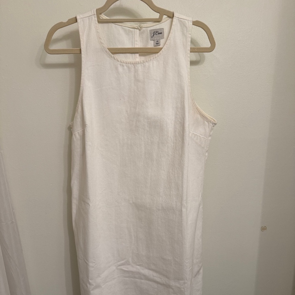 J. Crew White Denim Shift Dress with Embroidered Detail at Hem